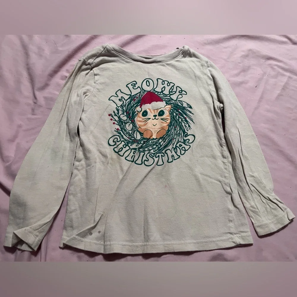 Old Navy Cream 'Meowy Christmas' Kids Shirt